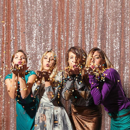Eternal Beauty Rose Gold Sequin Backdrop, 10x10 Ft Glitter Background Curtains for Shimmer Photography Party Wedding Birthday Back Drop Decor