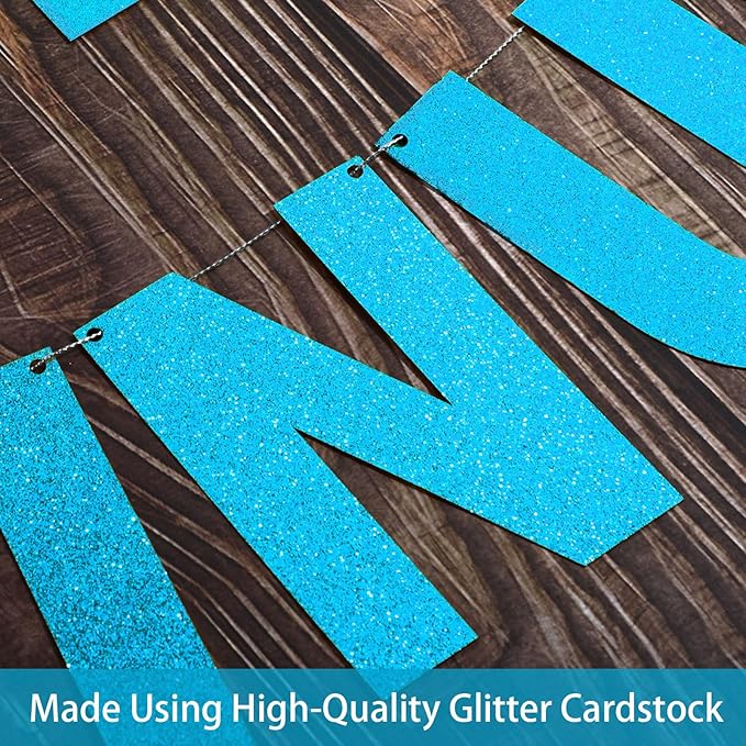 TaoBary 112 Pcs DIY Letter Kit Glitter Customizable Banner Letters Include 107 Letters and Numbers 3 Rope and 2 Needles for Birthday Halloween Christmas Wedding Valentine Party Decor(Baby Blue)