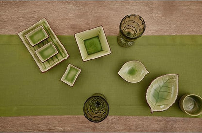Solino Home Linen Avocado Green Hemstitch Table Runner 60 Inches - 100% Pure Linen Small Table Runner 14 x 60 Inch Ideal for Dresser and Coffee Tables - Classic Hemstitch - Fall, Autumn, Thanksgiving