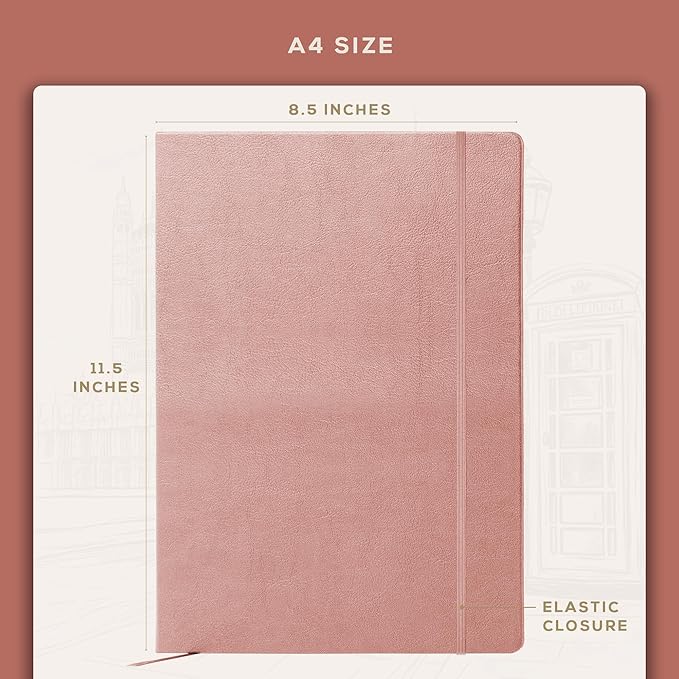 Beechmore Books A4 Sketchbook – 8.5x11 Premium Vegan Leather Bound Large Sketch Book Hardcover with 156 Thick 160gsm Perforated Ivory Pages, Blank Sketch Pad, Gift Boxed, Back Pocket, Ribbon Bookmark