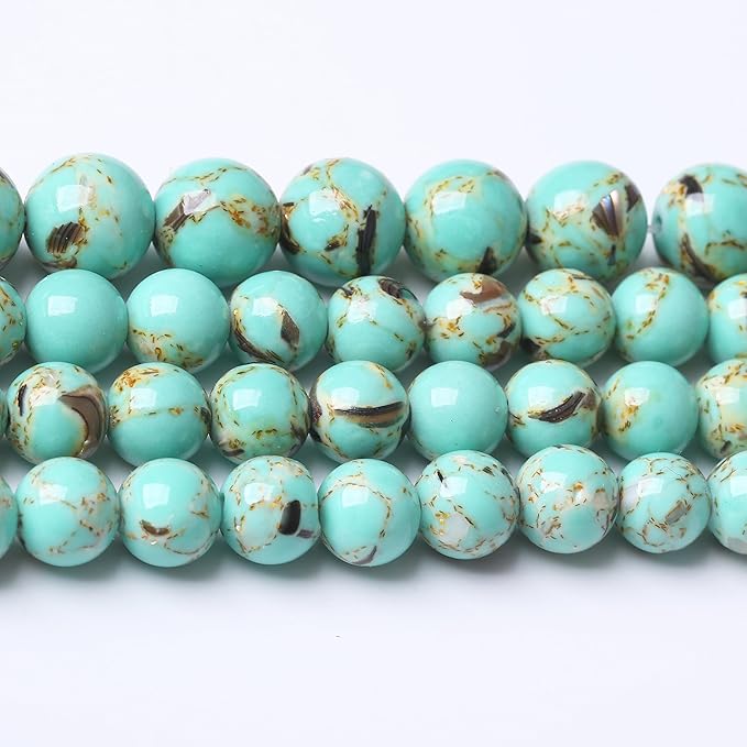Gold Wire Turquoisee Stone Beads Gemstone Round Crystal Energy Jade Beads Stone Beads for Jewelry Making DIY Bracelet Necklace Jewelry Making 1 Strand 15.5inch 4MM