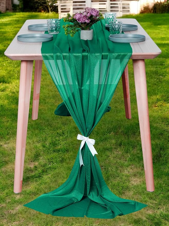 MDS Halloween Chiffon Table Runner - 15 Pack, 29 x 170 Inches, 14ft Each - Sheer Spooky Table Runners for Haunted House Parties, Trick-or-Treat Tables, Witchy Décor, Wedding & Events - Emerald Green