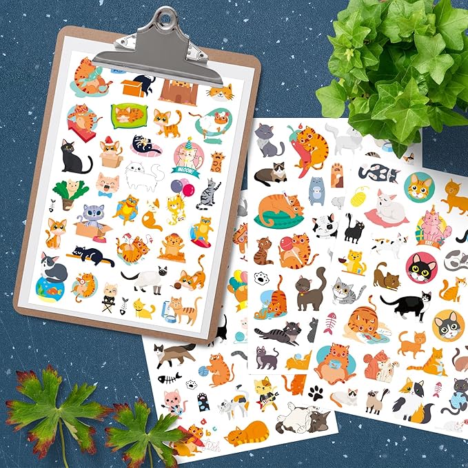 Cute Cat Stickers Kitty Decal Sticker 685 Counts Party Gifts Goodie Bags Decor Reward Animal Birthday Party Favors Vinyl Waterproof Cat Water Bottle Laptop Stickers Invitation Decor