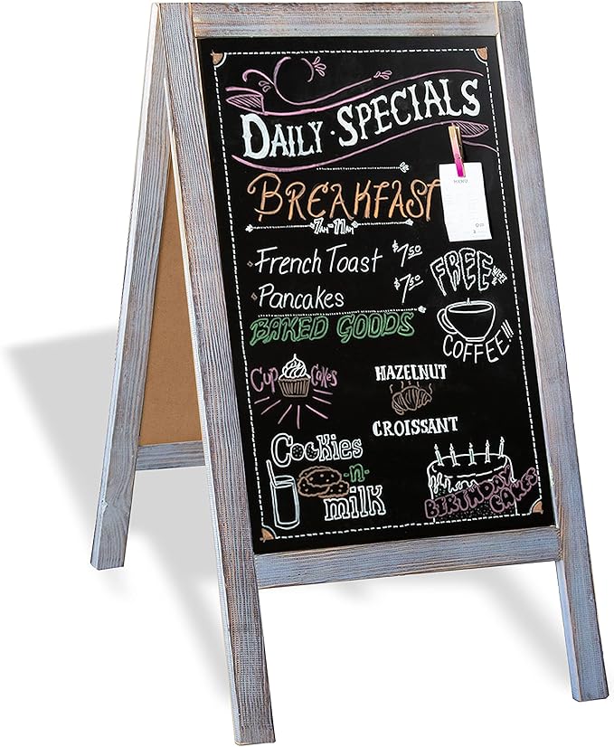 Ilyapa Wooden A-Frame Sign with Eraser & Chalk - 40 x 20 Inches Magnetic Sidewalk Chalkboard – Grey Menu Display for Restaurant, Business or Wedding