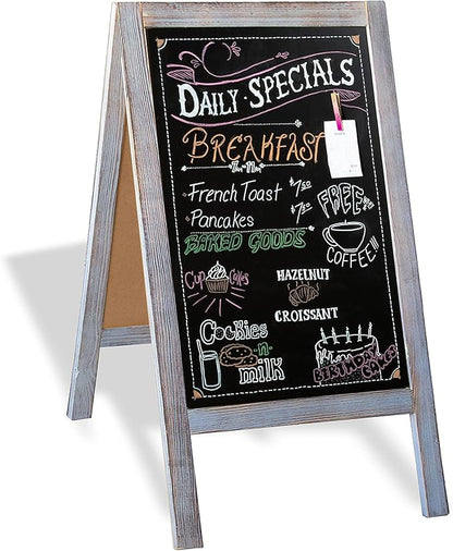Ilyapa Wooden A-Frame Sign with Eraser & Chalk - 40 x 20 Inches Magnetic Sidewalk Chalkboard – Grey Menu Display for Restaurant, Business or Wedding