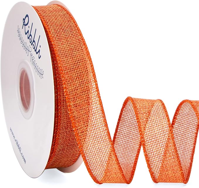 Ribbli Orange Burlap Wired Ribbon, 1” Inch x Continuous 20 Yard, Orange Wired Ribbon for Wreaths,Big Bows,Tree Decoration,Outdoor Decoration