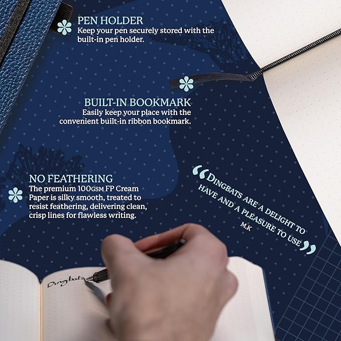Dingbats Wildlife Grid Journal A5 - Vegan Leather Hard Cover, Ideal for Work, Travel - Pocket, Elastic Closure, Bookmark