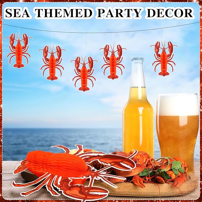 Jetec 6 Pcs Tissue Crab Lobster Honeycomb Centerpiece Hanging Crab Lobster Party Decorations Table Decor for Summer Sea Animal Beach Birthday Party Supplies(Lobster)