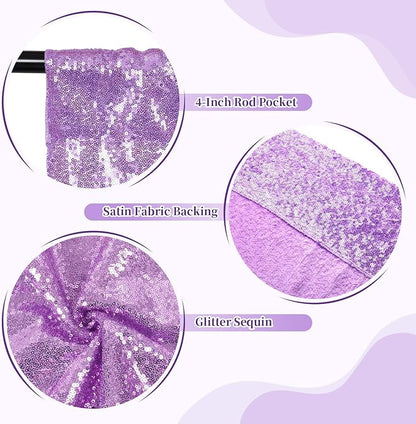 SquarePie Sequin Backdrop Less Transparent Background Sparkly Curtain for Wedding Party 10FT x 10FT Lavender