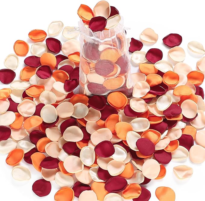 Alecono 𝟲𝟬𝟬𝙋𝙘𝙨 Silk Rose Petals, Faux Rose Flower Petals Bulk for Wedding Flower Girl, Fall Orange Fake Silk Petals Artificial Flower Petals for Bridal Shower