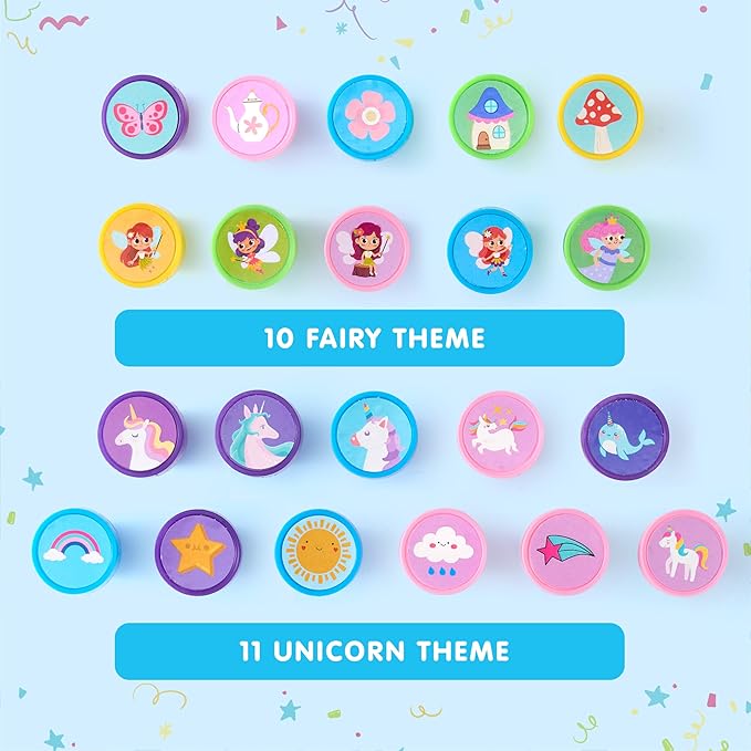 JOYIN 50 Pcs FairyTale's Themed Stamps for Kids - Self-Ink Stamps with 50 Designs for Birthday Party Favor, Carnival Prizes, Goodie Bag, Halloween, Christmas (Mermaid, Princess, Unicorn Stampers)