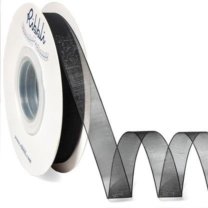Ribbli Black Organza Ribbon,1/2 Inches x Continuous 50 Yard,Black Sheer Ribbon for Gift Wrapping,Cookie Wrapping,Wedding Decoration,All Crafting and Sewing