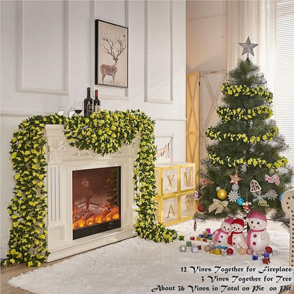 8 Pcs x 8.2 ft Flower Garland Artificial Rose Vine Flowers with Green Leaves Hanging Fake Roses Vine for Room Party Home Wedding Birthday Christmas Wall Arch Decor, Spring Yellow Flower