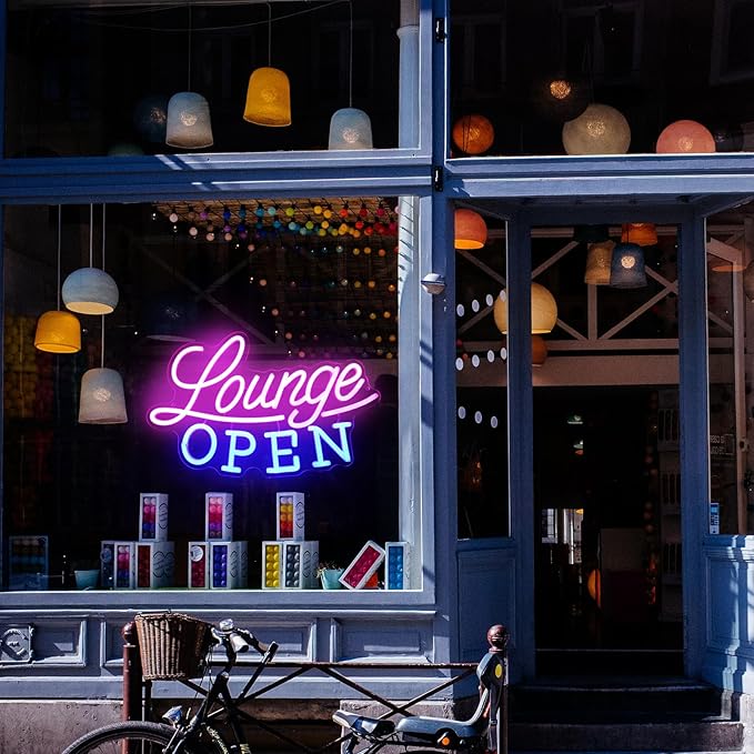 Lounge Open Neon Sign VIP Lounge Neon Light Pink Blue Letter LED Sign Dimmable Business Signs Light Up Signs for Bar Night Club Hotel Beauty Salon Decor