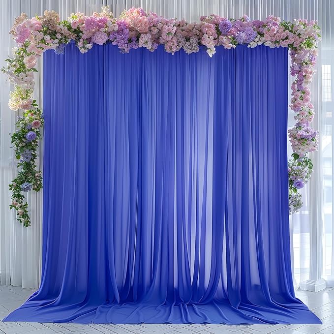 10ft x 10ft Royal Blue Backdrop Curtains, Wrinkle-Free Sheer Chiffon Fabric Photo Backdrop Drapes for Wedding Arch Party Ceremony Stage Photography Decorations