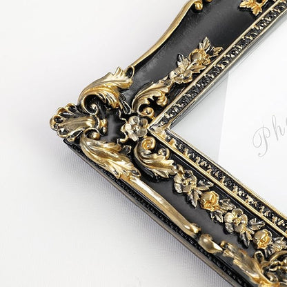 Cuspin Vintage Black and Gold Picture Frame 5x7, Ornate Baroque Resin Handcrafted Picture Frames with Glass Front, Antique Textured Design Decorative Frame for Tabletop & Wall Display