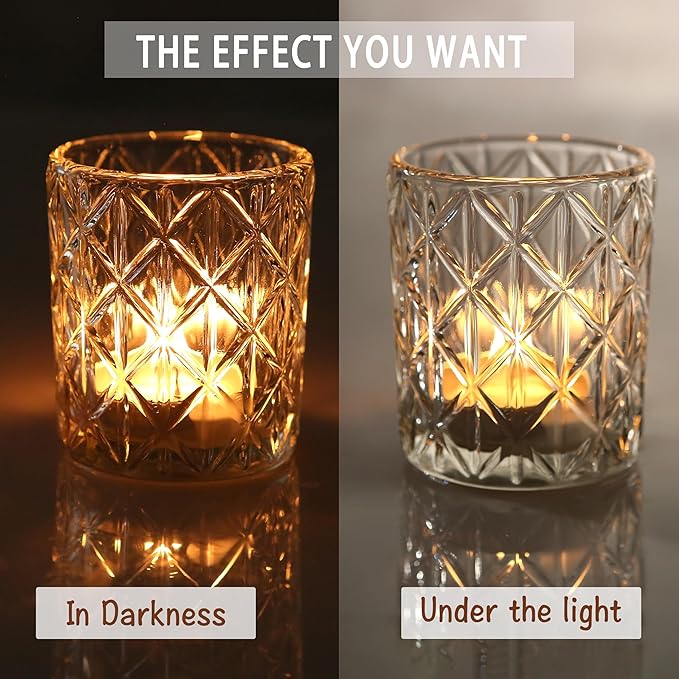 48 Pack Clear Votive Candle Holders, Vintage Glass Candle Holder for Floating Candle, Tealight Candle Holder for Table Centerpieces Home Bridal Shower Birthday Christmas Wedding Table Decor(48)