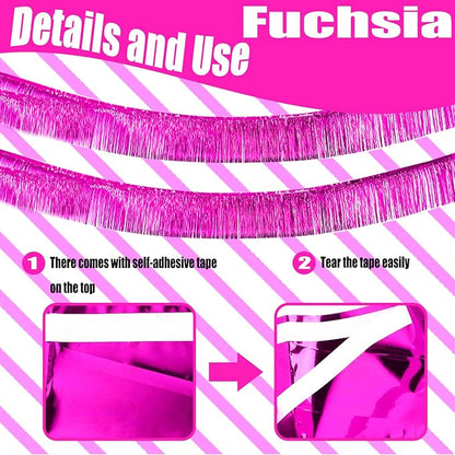 6 Pack 10 Feet Pink Metallic Foil Fringe Garland Rectangular Banner for Parade Floats, Thanksgiving, Christmas, Birthday, Halloween Party Decorations