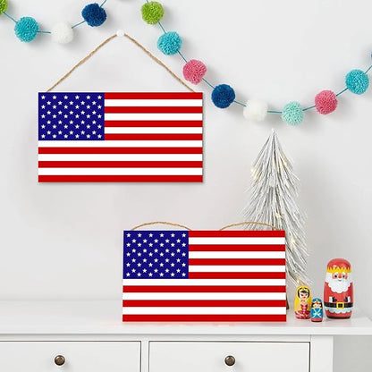 American Flag Door Hanging Sign，Farmhouse Patriotism Artwork Decorations Signs, Framed Indoor Outdoor Decorative Art Ornament for July 4th Independence Day, New Year, Holiday Party, Birthday