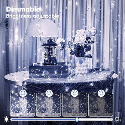 2 Pack 65.6 Ft. Battery Operated Outdoor String Lights with Remote & Timer, LED Cool Whit Fairy Lights, Waterproof Twinkle Lights for Bedroom, Dorm, Mason Jar, Wedding, Party, Christmas