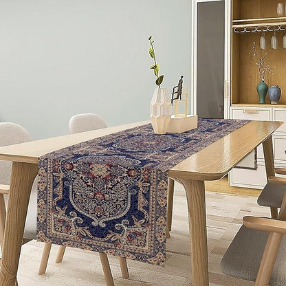 Vintage Boho Floral Table Runner, French Rustic Country Farmhouse Purple Golden Bohemia Flower Pattern for Home Kitchen Table Decor Dining Coffee Room Party Decor 13x120in