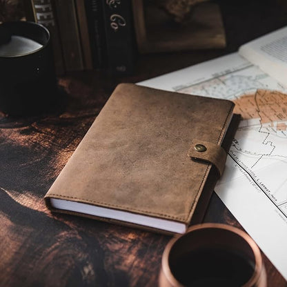 Refillable Leather Journal | Premium Lined A5 Notebook Cover | 200 Ruled Writing Pages | Card Holder Slot | Leather Bound Journals for Men & Women, Best Gift Travel Diary, Cool Planner