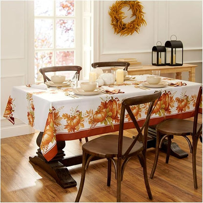 Elrene Home Fashions Autumn Pumpkin Grove Wrinkle Resistant Tablecloth, 60"x120" Rectangle, Multi Color