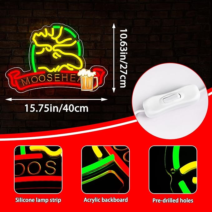 Beer Neon Sign for Wall Decor Beer Neon Lights Bar Led Sign for Man Cave Home Bar Shop Pub Bistro Game Room Party Hotel Decor,Birthday Gifts for Father or boy friend Size15.7 * 10.6in(JTD281)