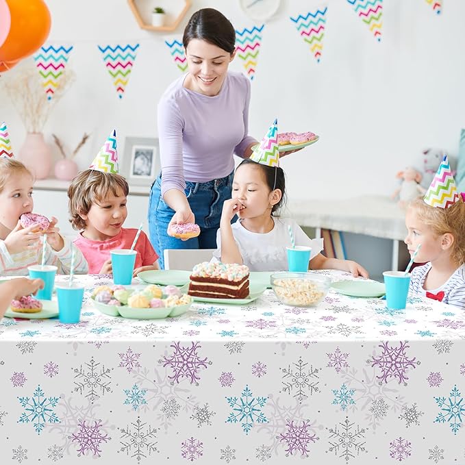 6 Pieces Christmas Snowflake Party Tablecloth Decorations,Plastic Purple and Blue Winter Wonderland Table Cover for Winter Christmas Birthday Holiday Party Decorations and Supplies,54x108 inch