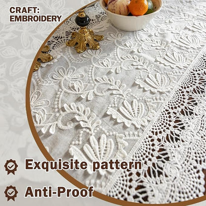 White Elegant Vintage Lace Table Runner,Wedding Lace Decor with Floral Embroidery,Tea Party Decor (White, 13.8X79 Inches)