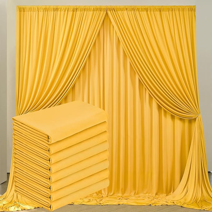 40 ft x 10 ft Wrinkle Free Yellow Backdrop Curtain for Parties, Ginger Polyester Photo Backdrop Drapes,Thick Background 8 Panels 5ft x 10ft for Baby Shower Wedding Birthday Party Backdrop Stand