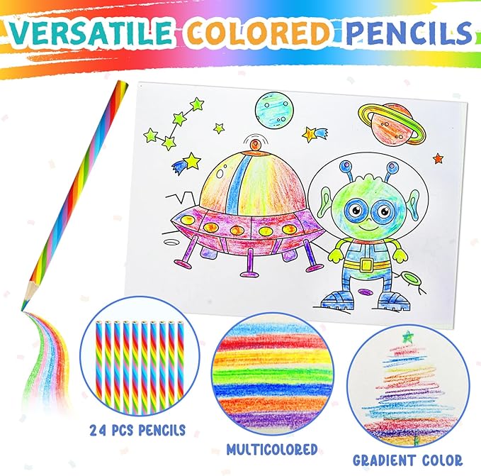 ZMLM 24 Activity Books Party Favors for Kids - Bulk 24 Colored Pencils Mini Coloring Books for Kids 4-8 8-12 Birthday Goodie Bags Stuffers Return Gifts Classroom School Game Prizes Travel(Classic)