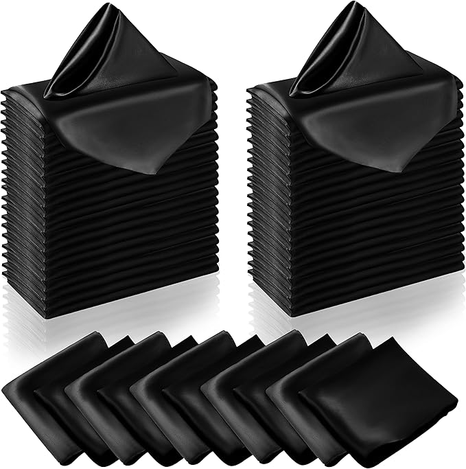 Manyshofu 60 Pieces Black Satin Napkins - 20x20 Inches Cloth Napkins, Square Satin Fabric Napkins Set - Elegant & Reusable Table Napkins for Wedding Dinner Party Lunch Banquet Restaurant Decoration