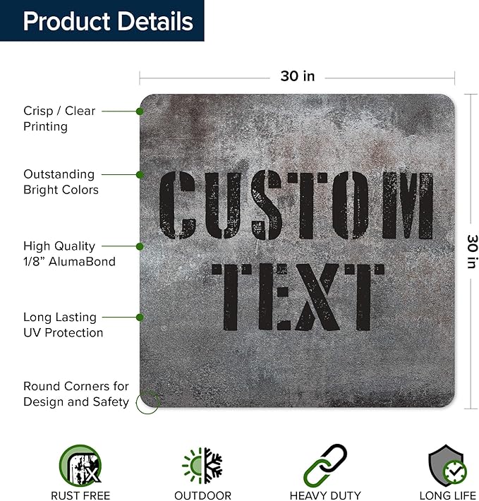 Custom Sign, Custom Street Sign, 11 Font Colors, 13 Font Styles, 4 Hole Options, 22 Sizes, 30x30 Inches, Rust Free DiBound, Fade Resistant, Made in USA by My Sign Center (Grunge Metal)