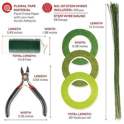 XFasten Floral Arrangement Kit; Flower Arrangements Supplies Included: Green Floral Tapes, Floral Wire Cutter, 22 Gauge Paddle Florist Wire, 26 Gauge Floral Stem Wire for Bouquet Stem Wrap