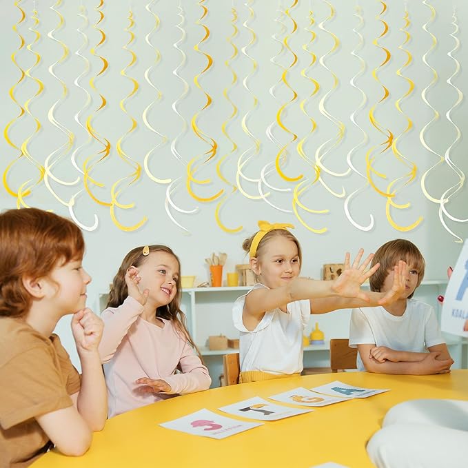 36Pcs Yellow Hanging Swirl Decorations Ombre Yellow Felt Swirl Streamer Spiral Ceiling Decoration Garland for Lemon Bee Sunflower Birthday Wedding Baby Shower Bridal Shower Bachelorette Party Supplies