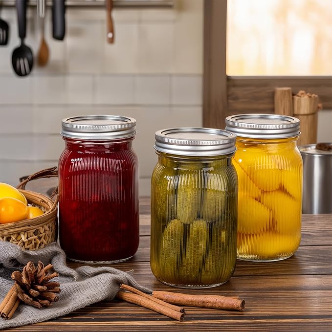 WELLIFE Large Mason Jars,4 Pcs Wide Mouth Mason Jars 32 Oz for Food Storage, Overnight Oats,Honey,Sauces,Meal Prep,Salad,Yogurt