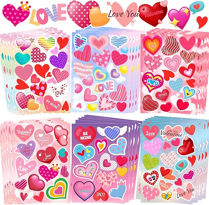 36 Sheets Heart Stickers, Valentine Stickers, Valentines Day Stickers for Kids Cards Craft Scrapbooking, Party Favors Gifts Weddings Anniversaries Decoration
