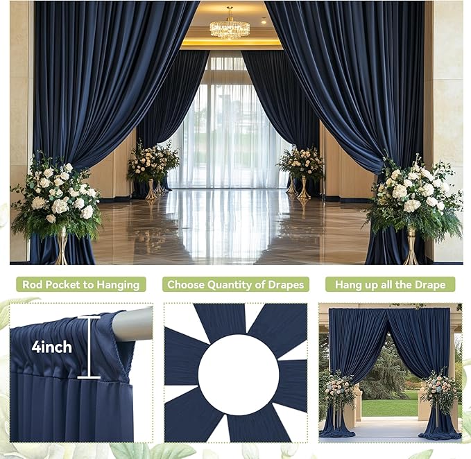 PartyVillage 20ft×15ft Navy Blue Backdrop Curtain for Wedding Parties, 4 Panels Wrinkle Free 15 FT Long Polyester Photo Backdrop Drapes Back Drop Cloth for Birthday Photography Background