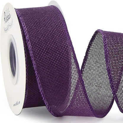 Ribbli Dark Purple Burlap Wired Ribbon,1-1/2 Inch x 10 Yard, Wired Edge Ribbon for Big Bow,Wreath,Tree Decoration,Outdoor Decoration