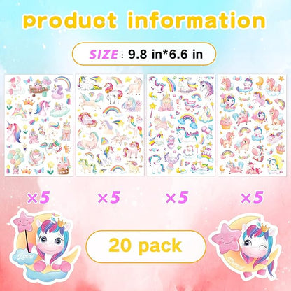 Cute Pink Unicorn Adhesive Stickers Rainbow Magical Star Unicorn Stickers 715 Count for Girls Toddlers Birthday Invitations Envelopes Decorations Party Goodie Gifts Bags Decor School Class Rewards