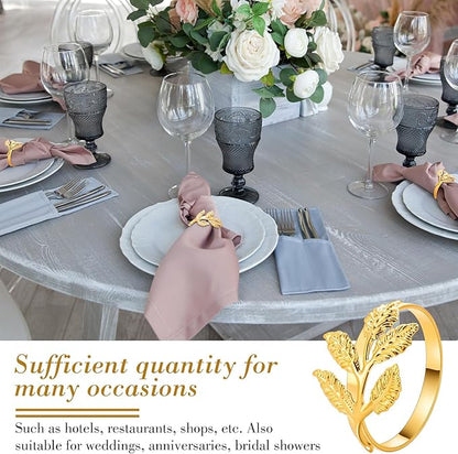 Bokon 50 Pcs Gold Napkin Rings Metal Leaf Napkin Holders Delicate Rings Bulk for Wedding Birthday Party Banquet Decoration(Small Leaves)