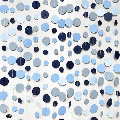Dusty Blue Party Decorations Navy Blue Circle Dots Garland Gray Blue Hanging Paper Polka Dot Streamer for Wedding Baby Shower Engagement Bridal Shower Birthday Graduation Nautical Theme Party Supplies