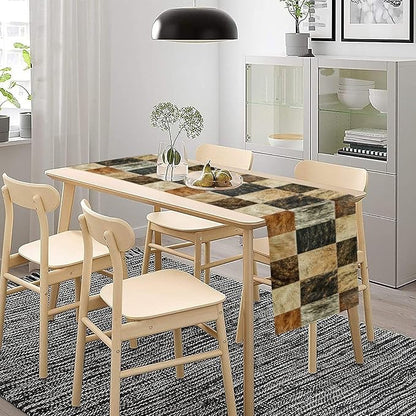 Rustic Cow Skin Patchwork Print Table Runner, Farmhouse Country Western Style Fur Table Cover for Dinning Home Party Holidays Home Setting, 13x120 Inch