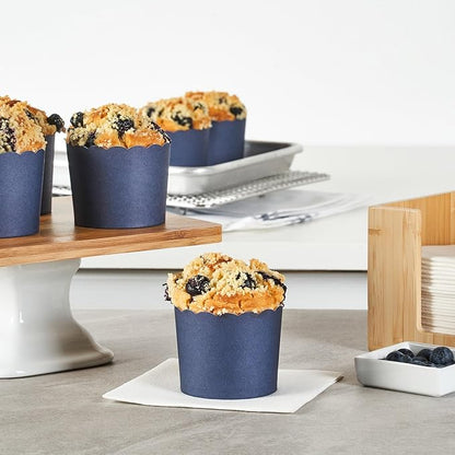 Panificio 6 Ounce Cupcake Wrappers, 200 Scalloped Baking Cups - Oven-Ready, Greaseproof, Midnight Blue Paper Cupcake Liners, Disposable, For Birthdays, Baby Showers, Or Weddings - Restaurantware