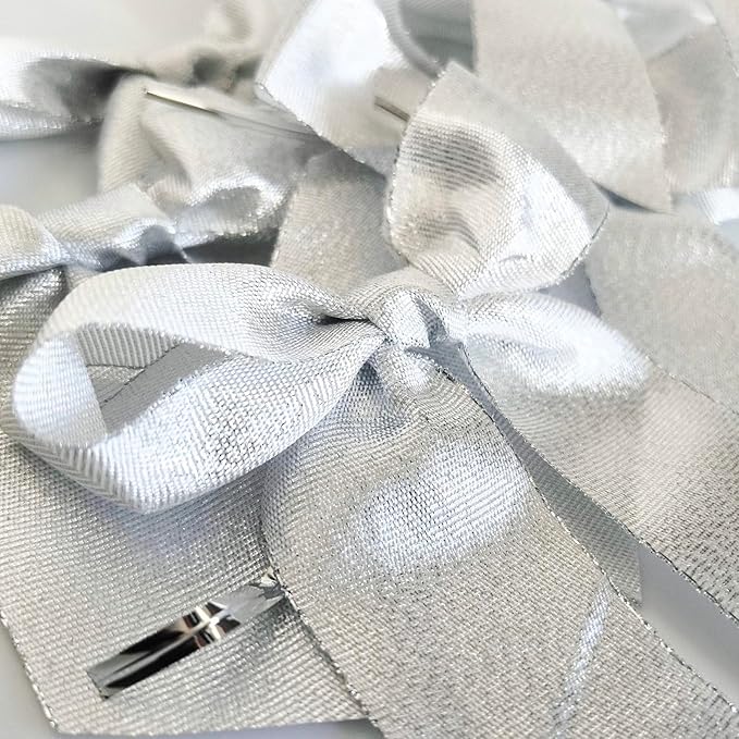 36pcs 4-1/2" Metallic Silver Glitter Ribbon Bows with Twist Ties for Gift Wrapping Packing Christmas Big Bows for Thanks Giving Giant Twist Tie Bows for Holiday Decoration (Silver)