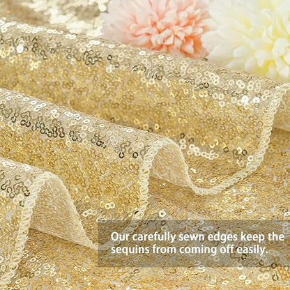 QueenDream Light Gold Tablecloth Party Decorations: Sequin Fabric Cover Drapes 60x102 Inch Tablecloth 16st Birthday Cake Table Graduation Decor