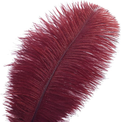 Ballinger Burgundy Ostrich Feathers Bulk - 24Pcs 10-12inch Feathers for Party Centerpieces, Flower Arrangement and Home Decor