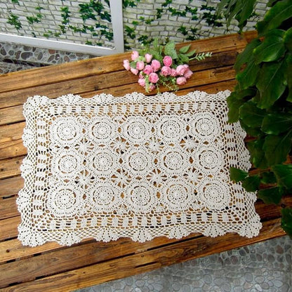 Cotton Handmade Crochet lace Table Runners Rectangular Tablecloth Doilies Doily Table Dresser Scarf Décor,19x31Inch,White