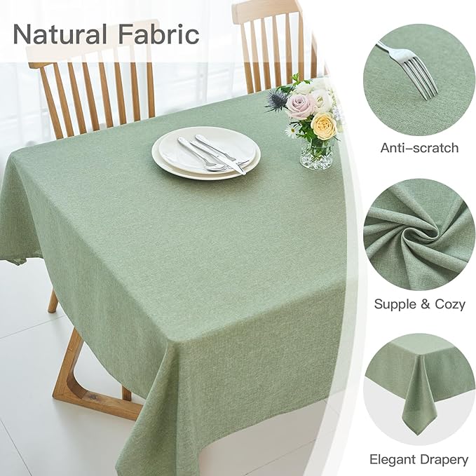 maxmill Square Tablecloth Linen Texture Stain Resistant Waterproof Wrinkle Resistant Washable Soft Table Cloth, Decorative Fabric Table Cover for Dining Room Dinner Party, 52 x 52 Inch, Sage Green